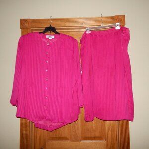 Vintage Argenti 100% Silk Button Front Top & Skirt Set Plus Size Women's 24 Pink
